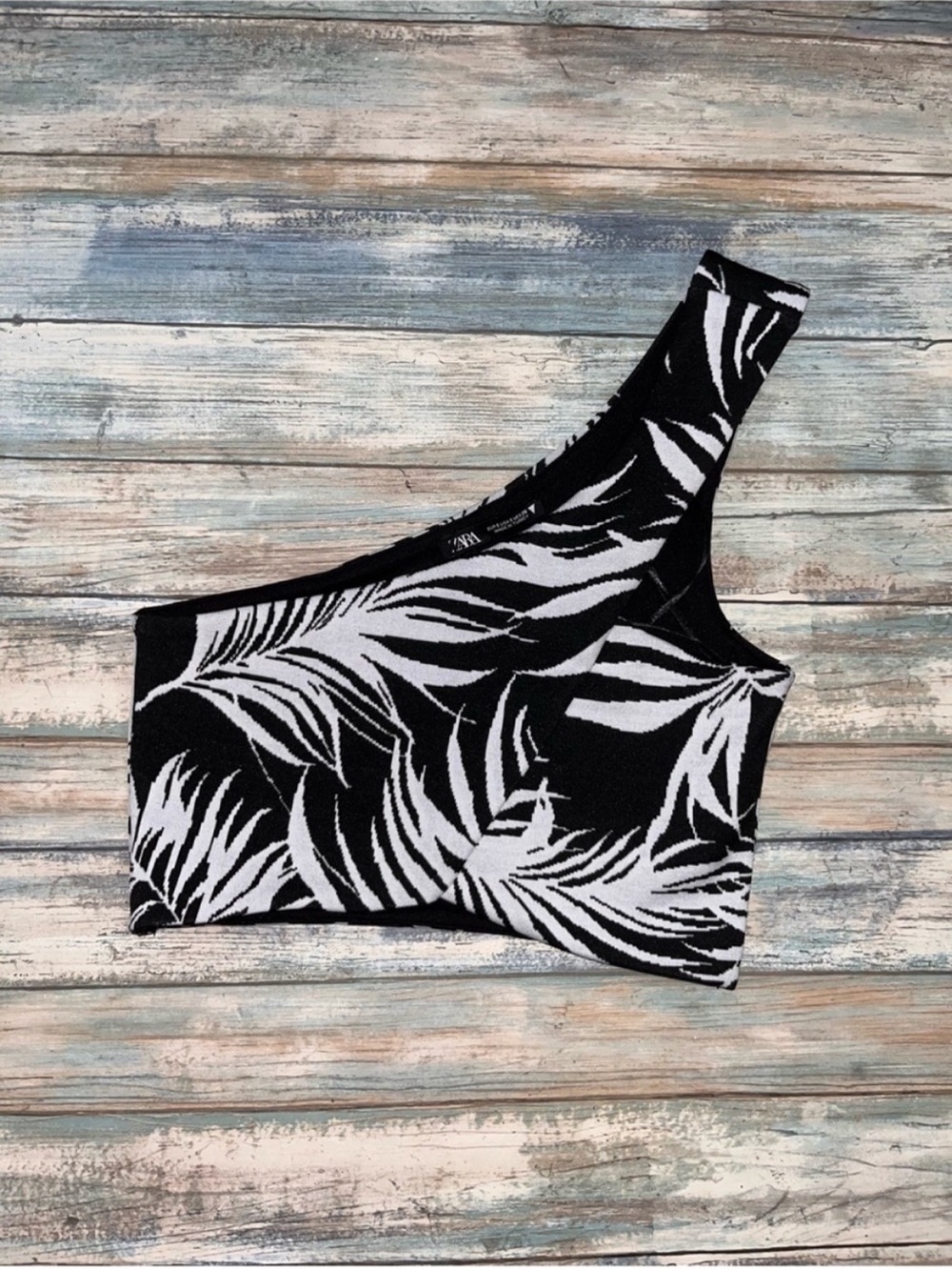 Zara Black White Tropical Palm Print Matching Set Crop Top Pants Small NWT - Picture 3 of 7